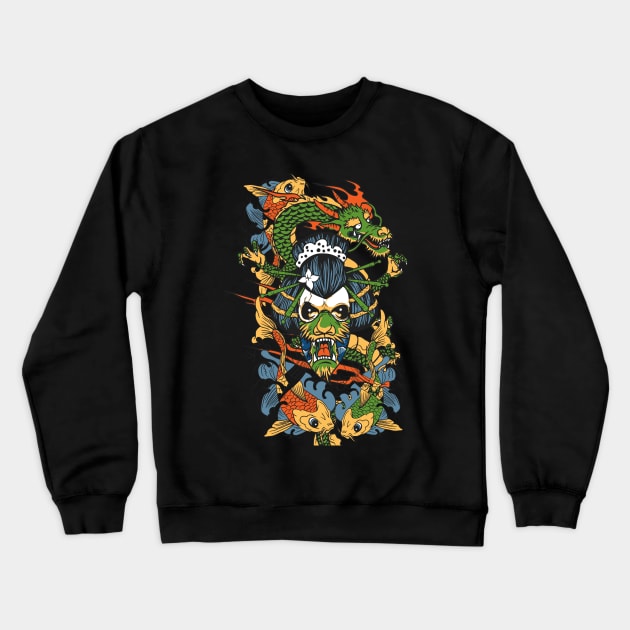 Oriental Style Collage Crewneck Sweatshirt by NiceIO